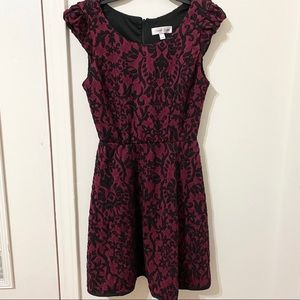 Burgundy Lace Fit and Flare Dress